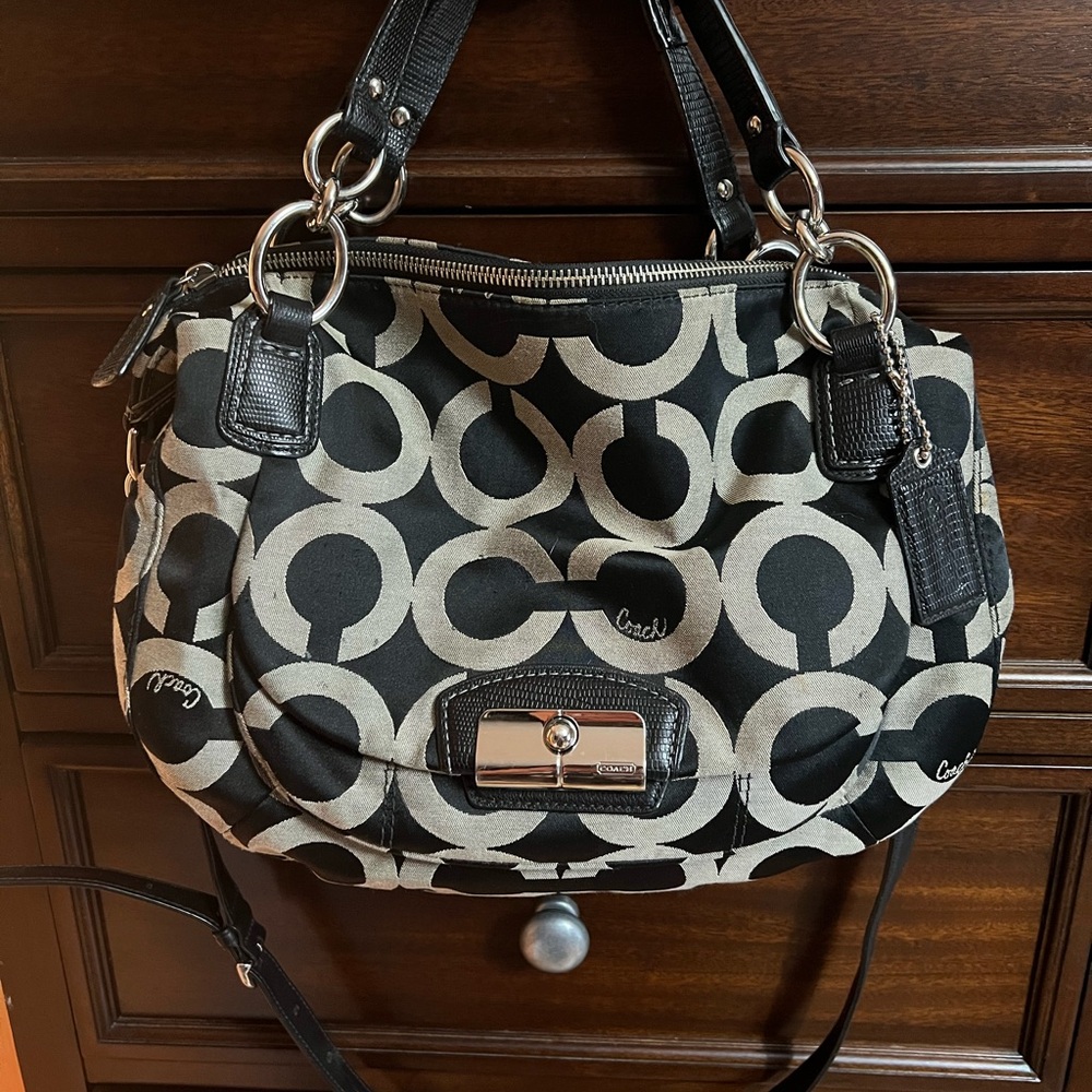 Coach Black and Grey Signature Handbag